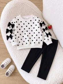 SHEIN Baby Girls Autumn Hoodie & Sweatshirt Co-Ords - Black and White - View 3