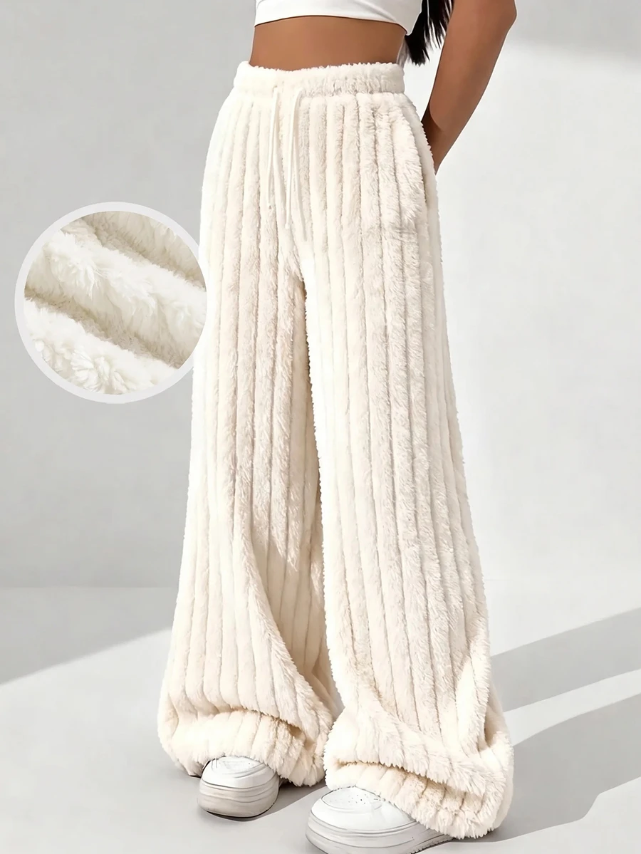 Maija Kids Maija Kids Tween Girls Autumn/Winter White Textured Double-Sided Thermal Lined Thick Versatile Long Pants - White - View 1