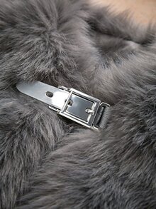 SHEIN Holidaya Autumn/Winter New High-End Fashion Faux Fur High Waist Round Neck Jacket - Grey - View 3