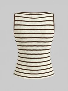 Lavishia Women's Striped Square Neck Single-Breasted Vest And Shorts Casual 2 Pieces Set - Coffee Brown - View 8