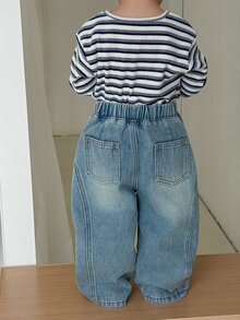 DAZY Baby Boy Elastic Waist Design Fashion Loose Fit Denim Jeans - Light Wash - View 9