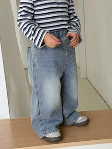 DAZY Baby Boy Elastic Waist Design Fashion Loose Fit Denim Jeans - Light Wash - View 5