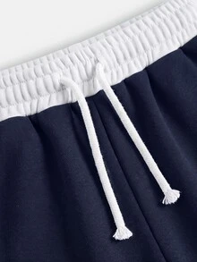 SHEIN 青少年女孩夏季針織淺灰色寬鬆休閒抽繩口袋寬腿運動長褲，夏季寬鬆拖地長款運動褲，休閒百搭套裝 - 藍色 - 查看 7