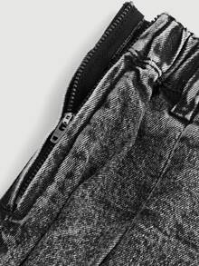 SHEIN Tween Girl Y2K Solid Pleated Raw Hem Denim Skirt, Spring And Summer Boho - Grey - View 3