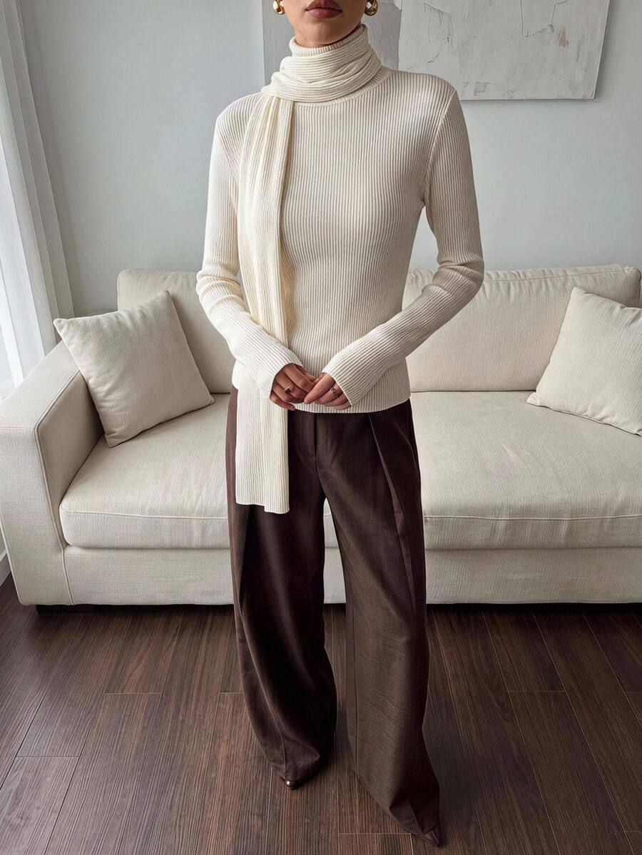 COSMINA Women's Casual Elegant All-Match Versatile Cream Color Top - Apricot - View 1