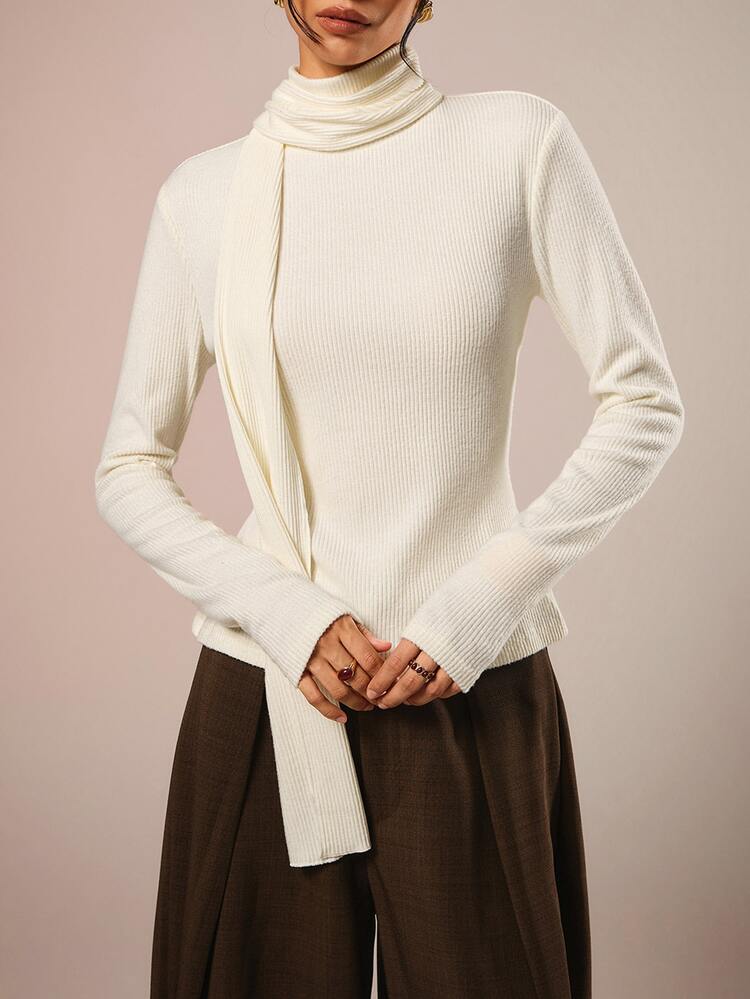 COSMINA Women's Casual Elegant All-Match Versatile Cream Color Top - Apricot - View 8