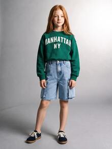 Maija Kids Maija Kids Tween Girl Y2K Spring Summer Flap Pocket Side Baggy Straight Leg Denim Shorts, Tween Girl Summer Concert - Light Wash - View 2