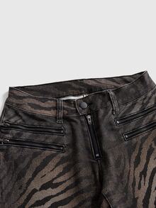 ROMWE Grunge Punk Vintage Y2K Hot Girl Leopard Print Metal Zipper Fitted Low Waist Jeans - Multicolor - View 3