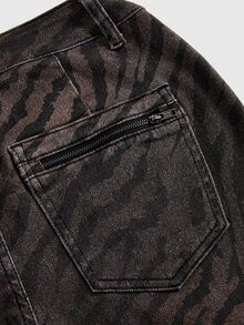 ROMWE Grunge Punk Vintage Y2K Hot Girl Leopard Print Metal Zipper Fitted Low Waist Jeans - Multicolor - View 4