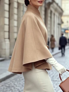 Balvessa Women's Solid Color Batwing Long Sleeve Casual Overcoat, Autumn/Winter - Khaki - View 7