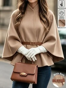 Balvessa Women's Solid Color Batwing Long Sleeve Casual Overcoat, Autumn/Winter - Khaki - View 1