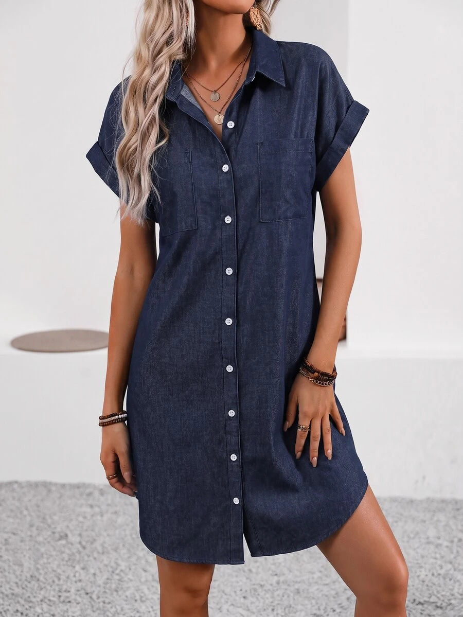 Breezaya Women's Urban Pocket Button Denim Dress - Blue - View 1