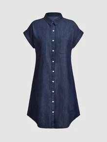 Breezaya Women's Urban Pocket Button Denim Dress - Blue - View 9
