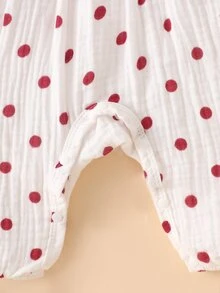 SHEIN 新生兒嬰兒連身褲 可愛甜美 白色紅波點蝴蝶結針織長袖圓領鈕扣款 舒適保暖 適合節日與日常 嬰兒幼兒秋季連身衣 - 酒紅色 - 查看 7