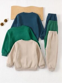 Cozy Pixies 兒童小男孩裝飾拼接圓領長袖套頭運動衫彈性腰長褲 6件套 - 彩色 - 查看 2