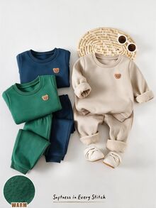 Cozy Pixies 兒童小男孩裝飾拼接圓領長袖套頭運動衫彈性腰長褲 6件套 - 彩色 - 查看 5
