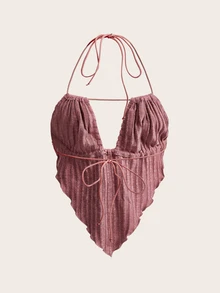 Sweetina Women's Solid Color Asymmetric Hem Sexy Halter Backless Camisole - Dusty Pink - View 3
