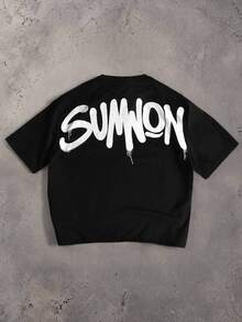 SUMWON Oversized Crew Neck Short Sleeve T-Shirt With Bold Graffiti Logo Back Print Street Style Casual Tee - Black - View 3