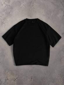 SUMWON Oversized Crew Neck Short Sleeve T-Shirt With Bold Graffiti Logo Back Print Street Style Casual Tee - Black - View 4