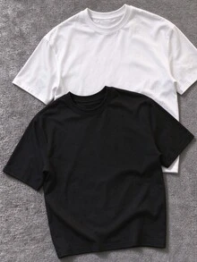 SUMWON Oversized Crew Neck Short Sleeve T-Shirt With Bold Graffiti Logo Back Print Street Style Casual Tee - Black - View 6