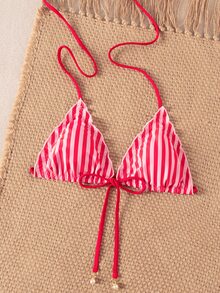 SHEIN Swim 女款夏季新款海灘泳裝度假風甜美可愛荷葉邊綁帶三角網紗花卉布料性感露背泳衣上衣 - 彩色 - 查看 6