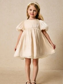 Maija Kids Maija Kids Young Girls' Elegant Pink Bow Decor Party Dress, Spring/Summer - Apricot - View 6