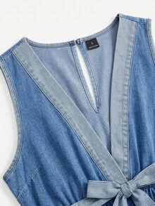 Balvessa Women's Denim Lace-Up Loose Wide Leg Jumpsuit - Blue - View 7