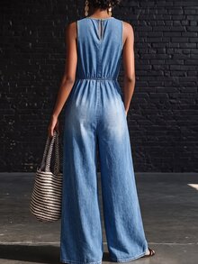 Balvessa Women's Denim Lace-Up Loose Wide Leg Jumpsuit - Blue - View 2