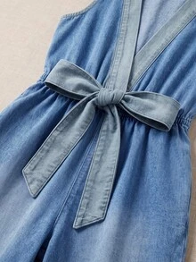 Balvessa Women's Denim Lace-Up Loose Wide Leg Jumpsuit - Blue - View 6