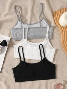 SHEIN Tween Girl KIDS Simple Casual Square Neck Camisole With Padded Cups, Skin-Friendly Comfortable Bow Pattern Embroidered Underwear Student Bra 3pcs Set White" All Season" All Season" - Multicolor - View 2