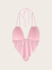 Sweetina Women Solid Light Pink Asymmetrical Hem Halter Neck Backless Camisole Top Night Out Vacation Summer Y2k Sexy - Pink - View 4