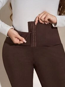 Comfylo 大尺碼女款純色腰部鈕扣設計休閒基礎款內搭褲居家服晚間穿著棕色秋季 - 棕色 - 查看 2