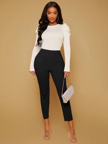 SHEIN SXY Solid High Waist Trousers - Black - View 4