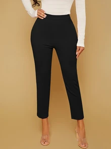 SHEIN SXY Solid High Waist Trousers - Black - View 6