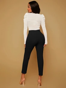 SHEIN SXY Solid High Waist Trousers - Black - View 2