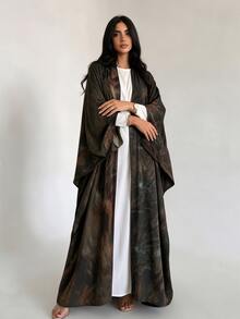 Al Najma Tie-Dye Long Sleeve Loose Elegant Arabic Abaya - Army Green - View 4