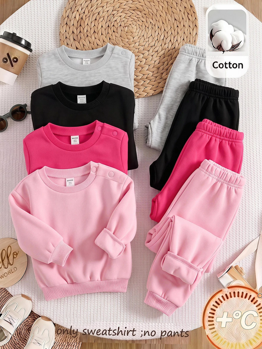 SHEIN 4pcs Newborn Cute Versatile Solid Color Long Sleeve Sweatshirt Set, Autumn/Winter - Multicolor - View 1