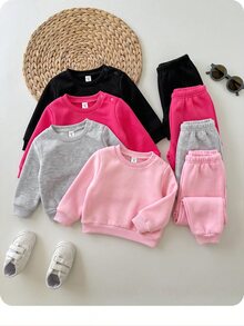 SHEIN 4件組新生兒可愛百搭純色長袖衛衣套裝，秋冬款 - 彩色 - 查看 1