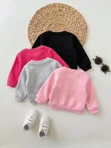 SHEIN 4件組新生兒可愛百搭純色長袖衛衣套裝，秋冬款 - 彩色 - 查看 2