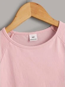 Tween Girls Pink Sleeve Embroidery Ruffle Hem T-Shirt, Suitable For Vacation, Outing, Casual Wear, Pink Lace Hem, Casual T-Shirt - Pink - View 6