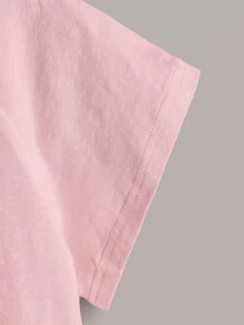 Tween Girls Pink Sleeve Embroidery Ruffle Hem T-Shirt, Suitable For Vacation, Outing, Casual Wear, Pink Lace Hem, Casual T-Shirt - Pink - View 5