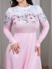 Nour Diyab Elegant Floral Gradient Print Crew Neck Long Sleeve A-Line Maxi Dress For Women, Spring - Multicolor - View 3