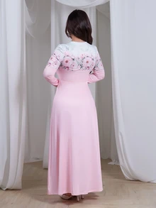 Nour Diyab Elegant Floral Gradient Print Crew Neck Long Sleeve A-Line Maxi Dress For Women, Spring - Multicolor - View 2