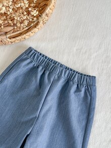 SHEIN 2件組幼女上衣褲裝套裝，甜美白色與藍色蝴蝶結荷葉邊鏤空蕾絲刺繡泡泡袖圓領，休閒生日派對秋季假期芭蕾風時尚 - 彩色 - 查看 7