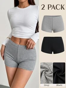 SHEIN PETITE 2件組女款針織修身短款內搭褲，休閒夏季穿著，適合外出，女款運動服，適合嬌小女性 - 彩色 - 查看 1