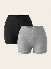 SHEIN PETITE 2件組女款針織修身短款內搭褲，休閒夏季穿著，適合外出，女款運動服，適合嬌小女性 - 彩色 - 查看 5