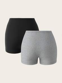 SHEIN PETITE 2件組女款針織修身短款內搭褲，休閒夏季穿著，適合外出，女款運動服，適合嬌小女性 - 彩色 - 查看 2