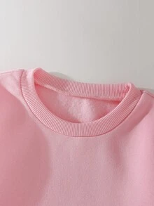 SHEIN 女童粉色長袖運動衫，寬鬆版型圓領套頭衫，背面印有復古字母圖案 - 粉色 - 查看 5