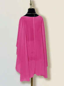 SHEIN ICON 女款寬鬆度假休閒披肩上衣，多穿法深V領露背掛脖上衣 - 玫紅色 - 查看 7