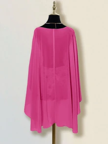 SHEIN ICON 女款寬鬆度假休閒披肩上衣，多穿法深V領露背掛脖上衣 - 玫紅色 - 查看 2